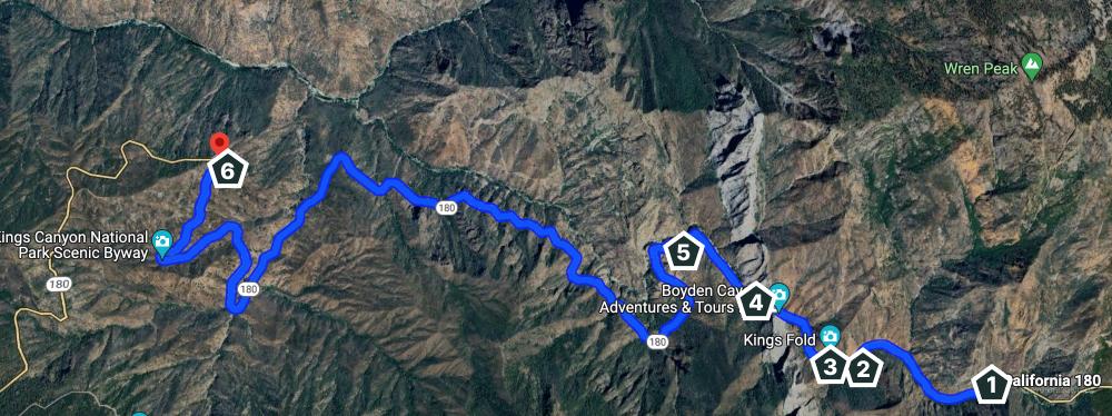 Route map along CA180 satellite