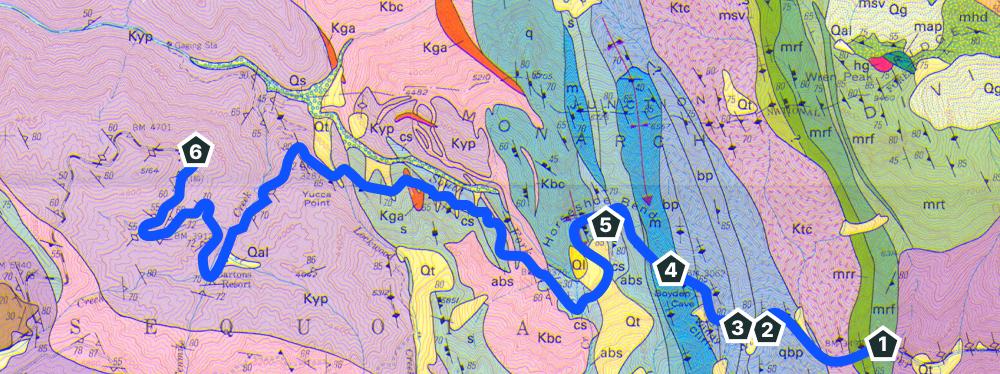 Route map along CA180 geology map